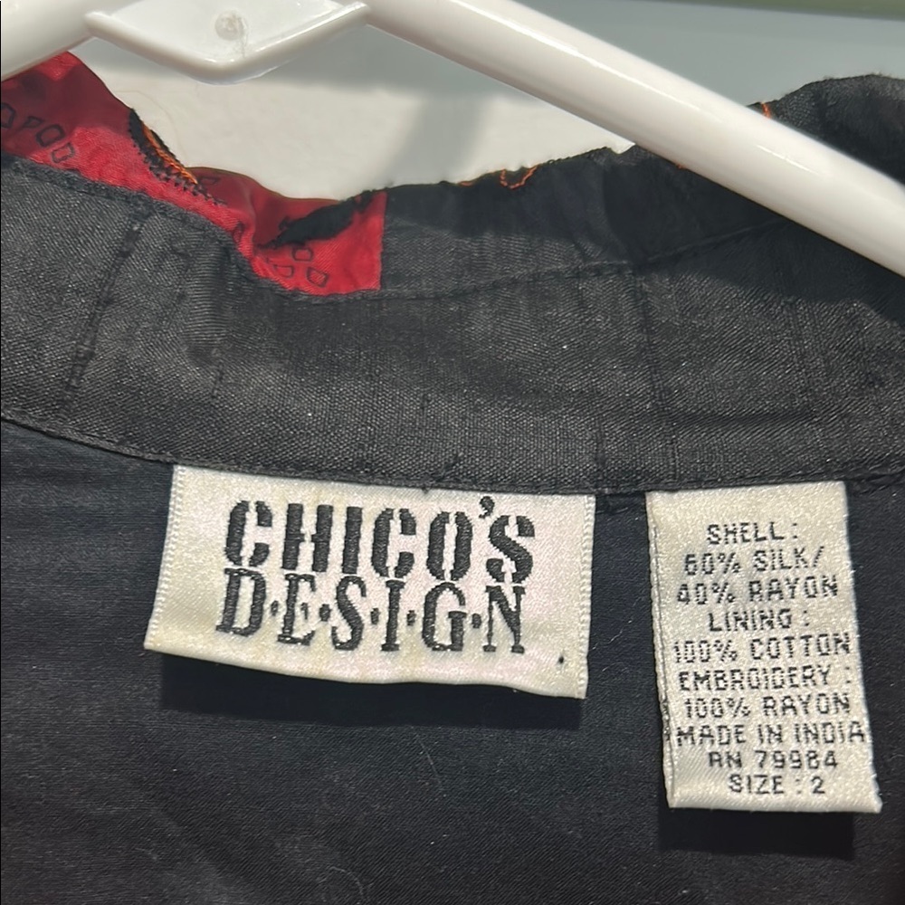Vintage Chicos Red Silk Patchwork Button Front Ja… - image 2